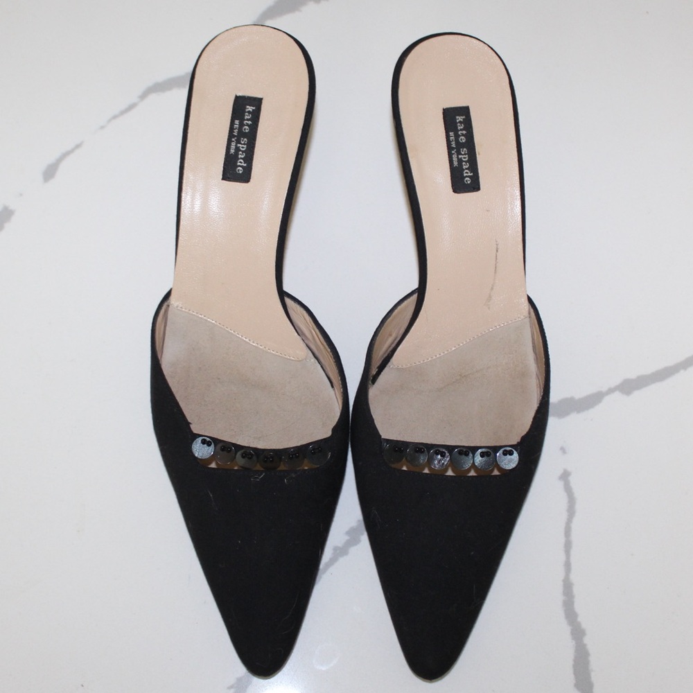KATE SPADE VINTAGE KITTEN HEELED MULES